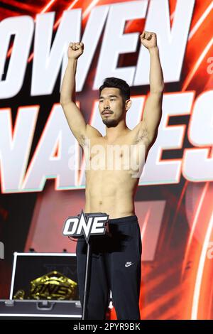 Denver, CO, USA. 3. Mai 2023. DENVER, COLORADO - 4. MAI: OK Rae Yoon spielt bei der ONE Championship Ceremonial Wieg-in and Face-off Conference am 4. Mai 2023 im 1. Bank Center in Denver, Colorado, mit. (Kreditbild: © Christopher Colon/PX Imagens via ZUMA Press Wire) NUR REDAKTIONELLE VERWENDUNG! Nicht für den kommerziellen GEBRAUCH! Stockfoto