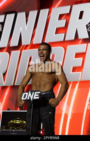 DENVER, COLORADO – 4. MAI: Tye Ruotolo nimmt am 4. Mai 2023 im 1. Bank Center in Denver, Colorado, an der ONE Championship Ceremonial Wiege-in and Face-Off Conference Teil. (Foto von Christopher Colon/Pximages) Stockfoto