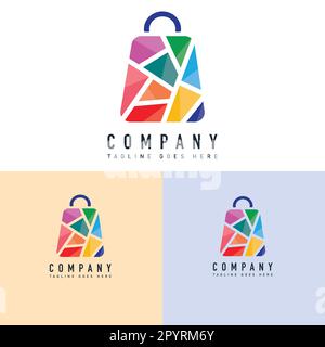 Designvorlage Für Logos Der Einkaufstasche. Farbenfroher Logo-Vektor. Vorlage für Einkaufslogo. Stock Vektor