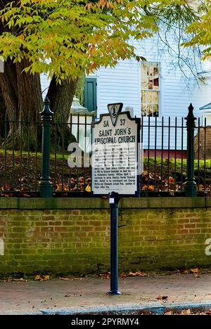 Historisches St. John's Episkopal Church in Richmond, Virginia, ist der Ort, an dem Patrick Henry sein berühmtes „Gib mir Freiheit oder gib mir den Tod!“ Eine Rede. Stockfoto