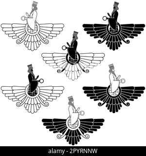 Vektor-Design von Faravahar Symbol, Symbol Seite des Zoroastrismus, wo es zeigt Ahura Mazda Stock Vektor