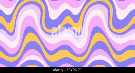 Groovy Waves Horizontaler Hintergrund. Psychedelische abstrakte Kurven nahtloses Vektormuster im 1970er Hippie Retro-Stil für den Druck auf Textilien, Geschenkpapier Stock Vektor