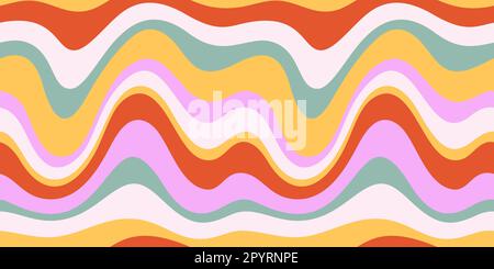 Groovy Waves Horizontaler Hintergrund. Psychedelic Abstract Curves Vector Nahtloses Muster im 1970er Hippie Retro-Stil. Stock Vektor
