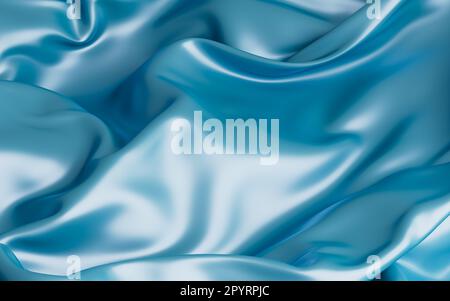 Abstrakter Hintergrund aus zyanfarbenem Stoff mit Seidenstruktur, 3D-Rendering. Digitale Zeichnung. Stockfoto
