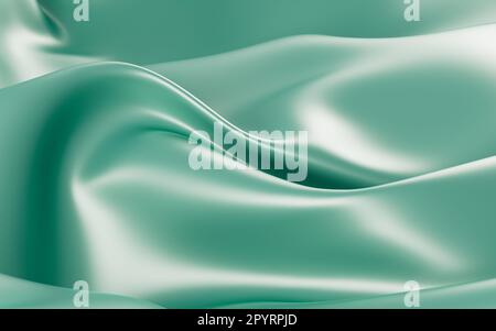 Abstrakter Hintergrund aus zyanfarbenem Stoff mit Seidenstruktur, 3D-Rendering. Digitale Zeichnung. Stockfoto