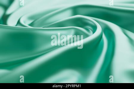 Abstrakter Hintergrund aus zyanfarbenem Stoff mit Seidenstruktur, 3D-Rendering. Digitale Zeichnung. Stockfoto