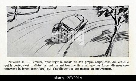 Code de la Route ancien, 1929, Principe II, Circuler, c'est régir la Masse de son propre corps, celle du véhicule qui le porte, c'est Maitriser à Stockfoto