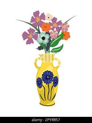 Wunderschöne blühende Blumen in Vase isolierter Vektor. Stock Vektor