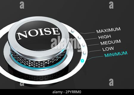 Drehen Sie den Regler auf Minimum für den Geräuschpegel, 3D-Rendering Stockfoto