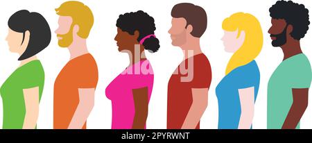 Profilgruppe von Männern und Frauen unterschiedlicher ethnischer Herkunft, multiethnische Konzeptdarstellung Stock Vektor