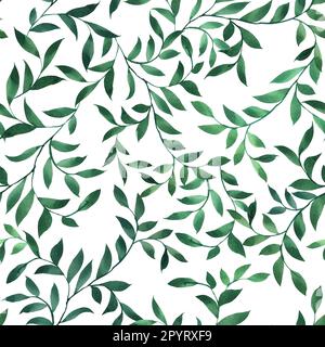 Nahtloses Muster mit kunstvoll verzierten Zweigen auf weißem Hintergrund. Handgezeichnete Aquarelldarstellung für Design-Drucke, Stoff, Sammelalbum, Verpackung. Stockfoto