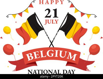 Happy Belgium Independence Day am 21. Juli Vector Illustration with Waving Flag Background in Flat Cartoon Hand Drawn for Landing Page Templates Stock Vektor