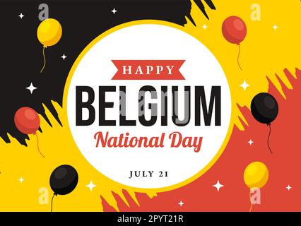 Happy Belgium Independence Day am 21. Juli Vector Illustration with Waving Flag Background in Flat Cartoon Hand Drawn for Landing Page Templates Stock Vektor