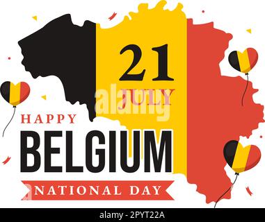 Happy Belgium Independence Day am 21. Juli Vector Illustration with Waving Flag Background in Flat Cartoon Hand Drawn for Landing Page Templates Stock Vektor