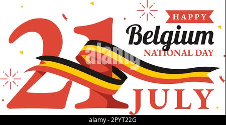 Happy Belgium Independence Day am 21. Juli Vector Illustration with Waving Flag Background in Flat Cartoon Hand Drawn for Landing Page Templates Stock Vektor