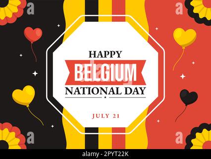 Happy Belgium Independence Day am 21. Juli Vector Illustration with Waving Flag Background in Flat Cartoon Hand Drawn for Landing Page Templates Stock Vektor