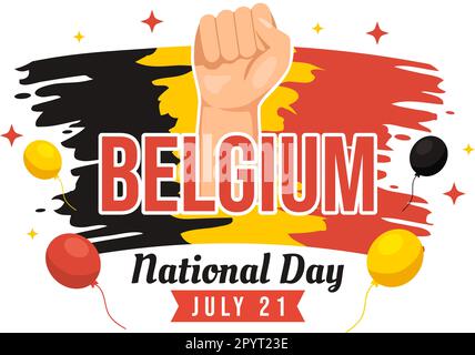 Happy Belgium Independence Day am 21. Juli Vector Illustration with Waving Flag Background in Flat Cartoon Hand Drawn for Landing Page Templates Stock Vektor