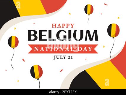 Happy Belgium Independence Day am 21. Juli Vector Illustration with Waving Flag Background in Flat Cartoon Hand Drawn for Landing Page Templates Stock Vektor