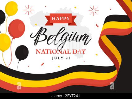 Happy Belgium Independence Day am 21. Juli Vector Illustration with Waving Flag Background in Flat Cartoon Hand Drawn for Landing Page Templates Stock Vektor