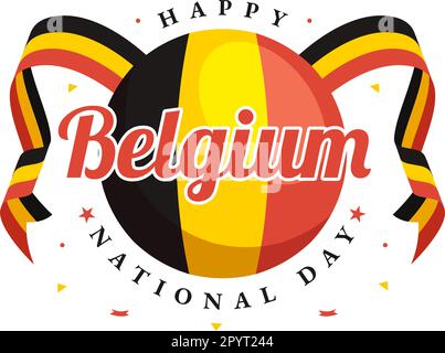 Happy Belgium Independence Day am 21. Juli Vector Illustration with Waving Flag Background in Flat Cartoon Hand Drawn for Landing Page Templates Stock Vektor