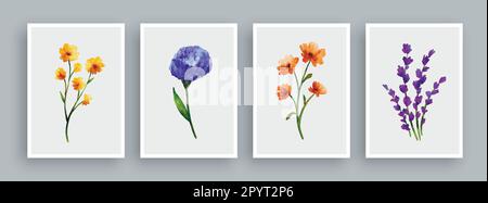 Gemälde mit Wildblumen im Aquarellstil. Wandbild Aquarell Hintergrund. Stock Vektor
