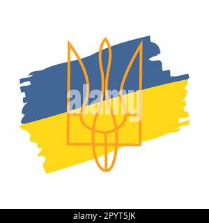 Emblem der Ukraine auf dem Hintergrund der gelben und blauen Flagge auf weißem Hintergrund, Vektordarstellung Stock Vektor