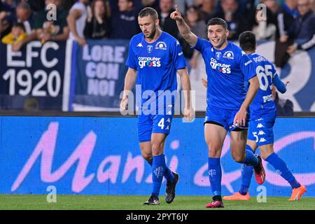 Carlo Castellani Stadion, Empoli, Italien, 04. Mai 2023, Nicolo Cambiaghi (Empoli FC) feiert, nachdem er beim Empoli FC gegen Bologna FC ein Tor geschossen hat – Stockfoto