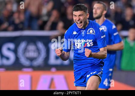 Empoli, Italien. 04. Mai 2023. Nicolo Cambiaghi (Empoli FC) feiert nach einem Tor beim Spiel Empoli FC gegen Bologna FC, italienischer Fußball Serie A in Empoli, Italien, Mai 04 2023 Kredit: Independent Photo Agency/Alamy Live News Stockfoto