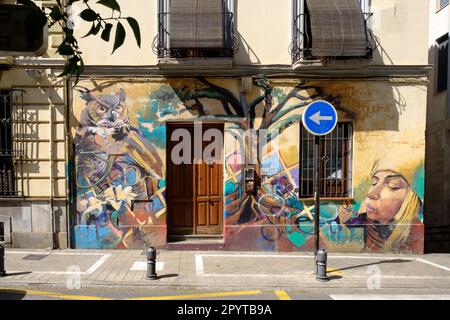 Street Art von El Nino de las Pinturas in Granada, Spanien Stockfoto