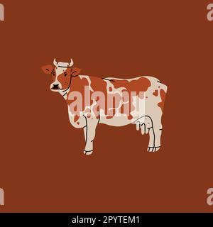 Handgezeichnete abstrakte Vektor-Clipart-Illustrationskollektion mit braunem, niedlichen, stilisierten Kuh- und Kalbcharakter. Trendiges modernes Designkonzept Stock Vektor