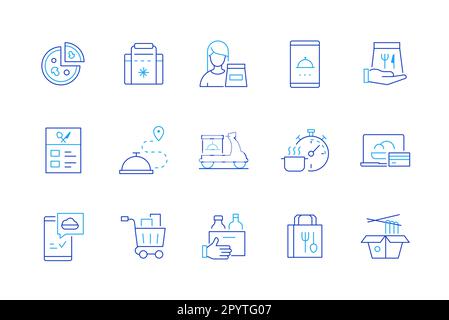 Restaurant Food Delivery - eine Reihe von Ikonen im modernen Liniendesign Stock Vektor