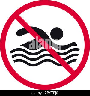 Schild „kein Schwimmen verboten“, moderner Rundaufkleber „verboten“, Vektorzeichnung Stock Vektor