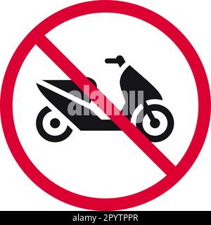 Kein Roller-Parkplatz, Schild mit Schaukelsitz, Retro-Moped verboten, moderner Rundaufkleber, Vektorzeichnung Stock Vektor