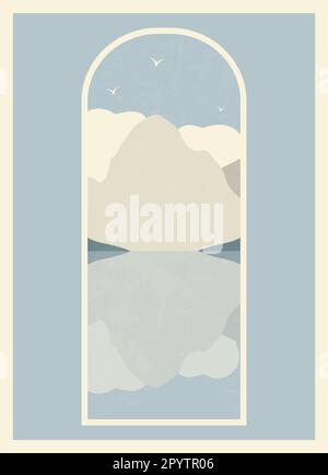 Plakat mit minimalistischer Berglandschaft. Stock Vektor