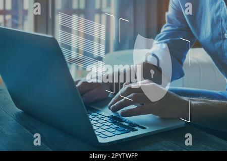 Firewall- und Internetsicherheitskonzept, sicherer Zugriff auf personenbezogene Daten von Benutzern, Cybersicherheit Stockfoto