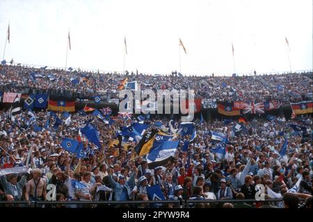 DFB Cup Finale : Hamburger SV - Stuttgarter Kickers 3:1 /20.06.1987/ HSV-Fans mit Flaggen [maschinelle Übersetzung] Stockfoto