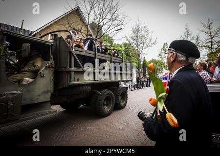 WAGENINGEN - atmosphärisches Bild während der jährlichen Befreiung in Wageningen als Tribut an die Befreier. Während der Zerstörung gehen Veteranen und Militärerben zum Befreiungstag. ANP VINCENT JANNINK niederlande raus - belgien raus Stockfoto