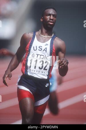 Leichtathletik-Weltmeisterschaft 1991 in Tokio. 200m: Michael Johnson (USA) 27.08.1991. [Maschinelle Übersetzung] Stockfoto