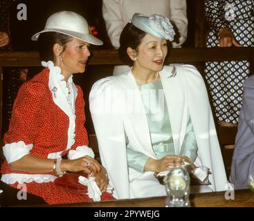 KRONPRINZESSIN MICHIKO VON JAPAN mit Schwedens Königin Silvia besucht die Glasfabrik im Freiluftmuseum Skansen während des Staatsbesuchs in Schweden Stockfoto