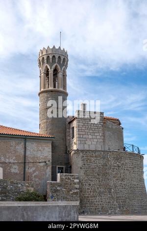 Leuchtturm, Piran, Region Primorska, Istrien, Slowenien Stockfoto