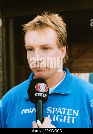 Interview mit dem zwei-Mann-Bobschlitten-Weltmeister Christoph Langen (BRC Unterhaching) bei der Bobsleigh-Weltmeisterschaft in Innsbruck-Igls. [Maschinelle Übersetzung] Stockfoto