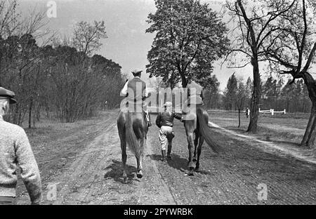 Mitglieder des Union-Klub auf einer Fahrt. Der Union-Klub wurde 1867 in Hoppegarten bei Berlin gegründet. Der Reitklub umfasste Mitglieder der politischen und finanziellen Elite sowie fast alle akkreditierten Berliner Diplomaten. Stockfoto