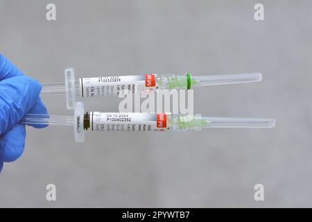 Kairo, Ägypten, Mai 2 2023: Humanes Anti-D (Rh)-Immunglobulin Rhophylac 300 μg Mikrogramm 1500 I.E. für intravenöse oder i.m. Stockfoto