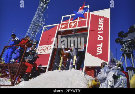 Olympische Winterspiele Albertville 08-23.02.1992 Downhill Men 09.02.1992 Markus WASMEIER (Deutschland) FOTO: WEREK Pressebildagentur xxNOxMODELxRELEASExx [maschinelle Übersetzung]- ÖSTERREICH AUS Stockfoto