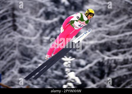 NORDIC WORLD SKI CHAMPIONSHIP 1991 IN VAL DIE FIEMME Jens Weissflog (FRG) FOTO (C): WEREK Pressebildagentur XTagxderXAufnahmeXgeschaetztX xxNOxMODELxRELEASExx [automatisierte Übersetzung]- ÖSTERREICH AUS Stockfoto