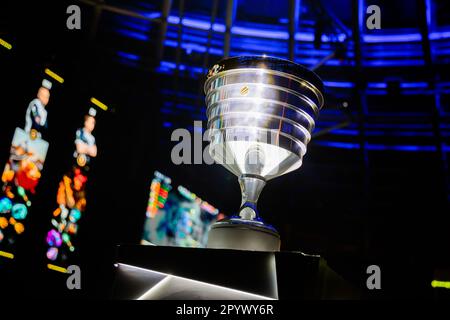 Berlin, Deutschland. 05. Mai 2023. E-Sport: ESL One Berlin Dota 2 Major, zweites Major Tournament der Dota Pro Circuit 2023, Final Weekend, Velodrom. Der Kelch. Kredit: Christoph Soeder/dpa/Alamy Live News Stockfoto