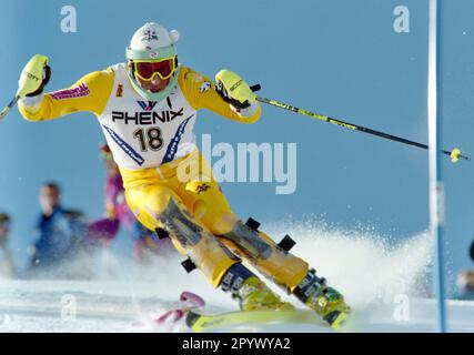 SKI ALPIN SEASON 95/96 World Championships 1996 Sierra Nevada Slalom Men 25.02.1996 Andrea ZINSLI (SUI) FOTO: WEREK Press Picture Agency xxNOxMODELxRELEASExx [automatisierte Übersetzung]- ÖSTERREICH AUS Stockfoto