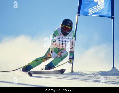 SKI ALPIN STAFFEL 90/91 Weltmeisterschaft 1991 Saalbach-Hinterglemm Super G Women 29.01.1991 Carole MERLE (FRA) xxNOxMODELxRELEASExx [automatisierte Übersetzung]- ÖSTERREICH RAUS Stockfoto