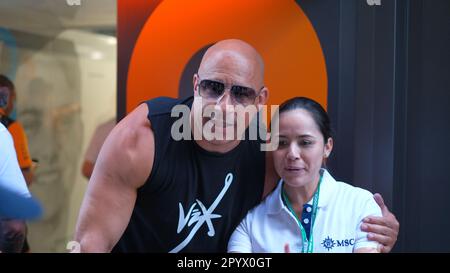 Miami, Florida, USA. 4. Mai 2023. 4. MAI 2023: Vin Diesel während der Miami Grand Prix Week in Miami Gardens, FL. Jason Pohuski/BMR (Kreditbild: © Jason Pohuski/BMR via ZUMA Press Wire) – NUR REDAKTIONELLE VERWENDUNG! Nicht für den kommerziellen GEBRAUCH! Stockfoto