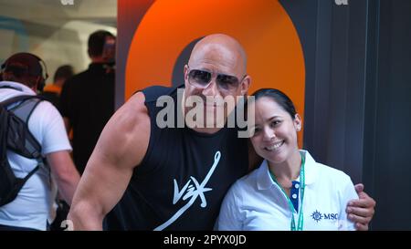 Miami, Florida, USA. 4. Mai 2023. 4. MAI 2023: Vin Diesel während der Miami Grand Prix Week in Miami Gardens, FL. Jason Pohuski/BMR (Kreditbild: © Jason Pohuski/BMR via ZUMA Press Wire) – NUR REDAKTIONELLE VERWENDUNG! Nicht für den kommerziellen GEBRAUCH! Stockfoto